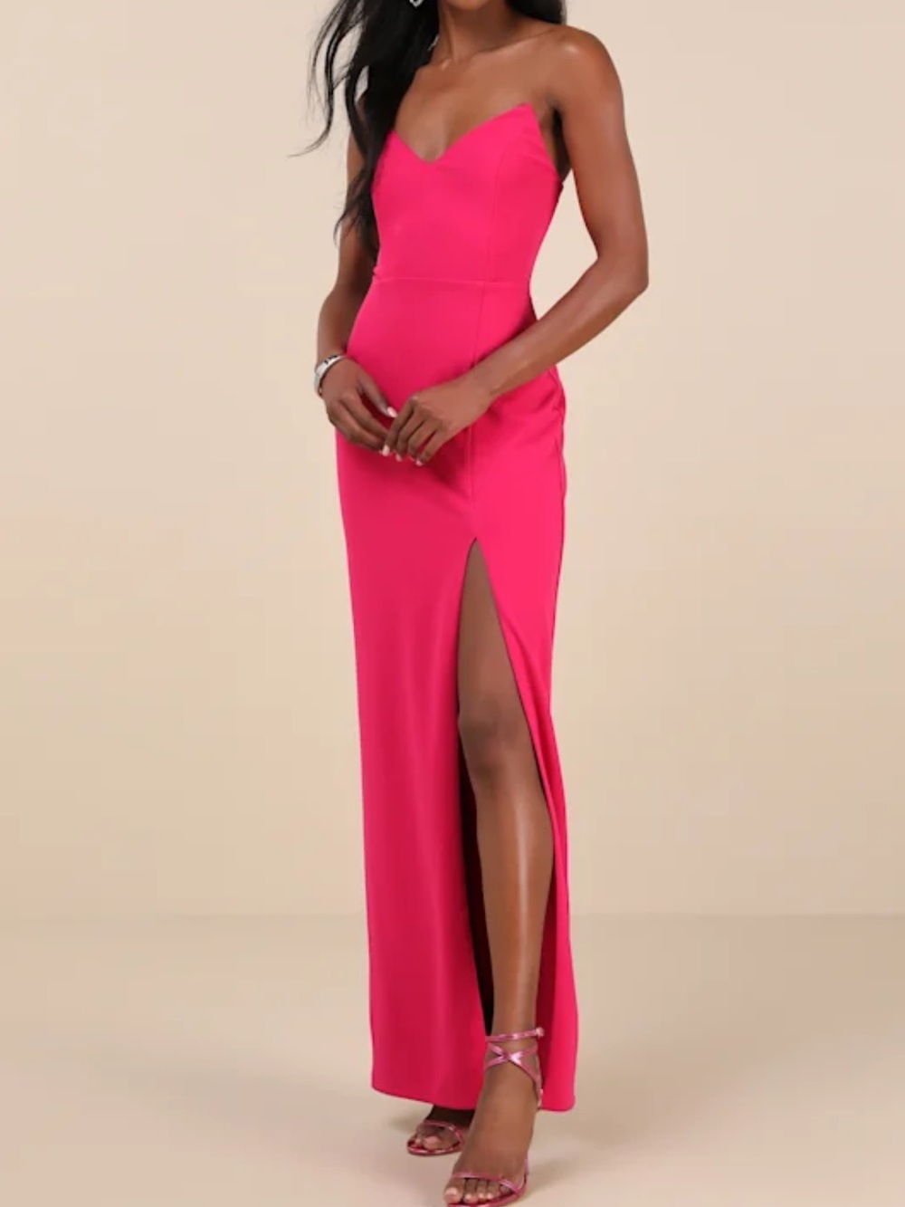 NWT- Parveen Hot Pink Strapless Column Maxi Dress